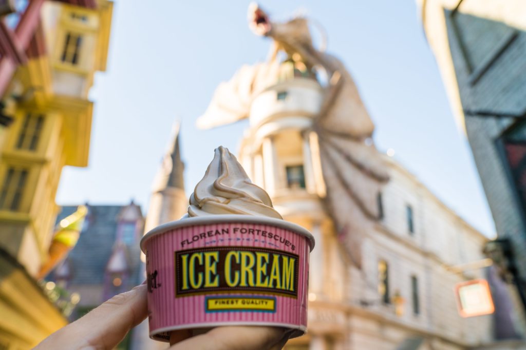 Florean Fortescue's soft-serve ice cream in front of Gringotts Bank, Universal Studios Florida